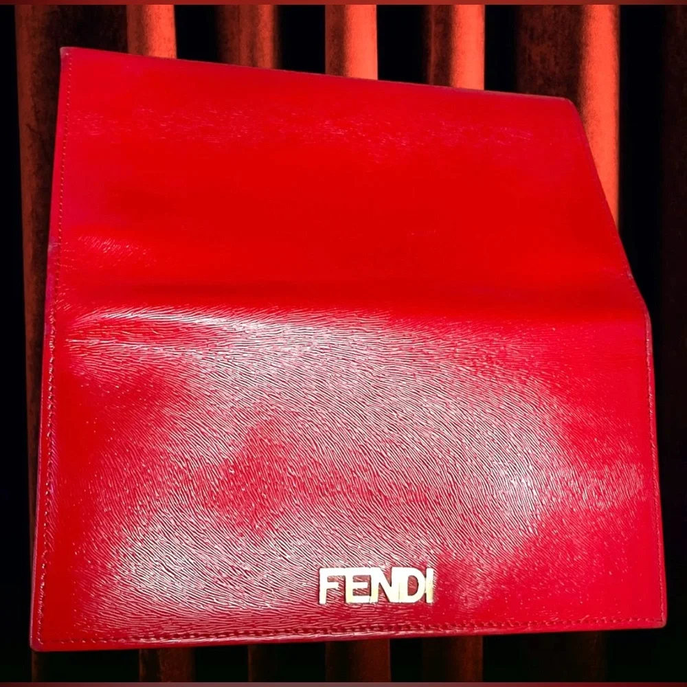 Fendi COA Leather Wallet/Clutch Vibrant Red